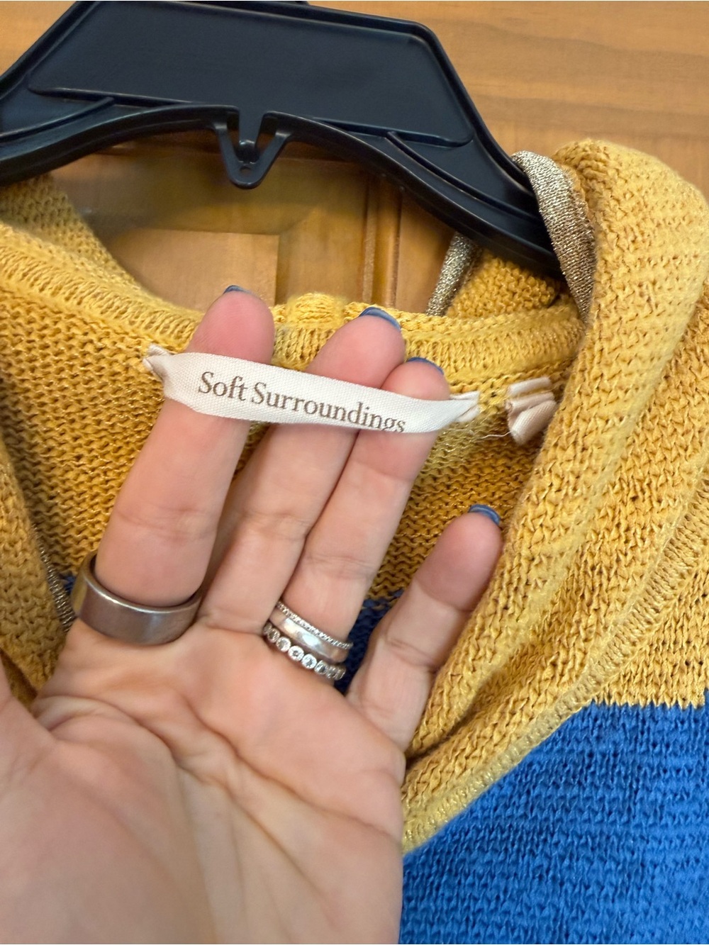 Soft Surroundings Chevron Striped Hooded Zip Cardigan - Mustard, Blue & Pink - Picture 2 of 4